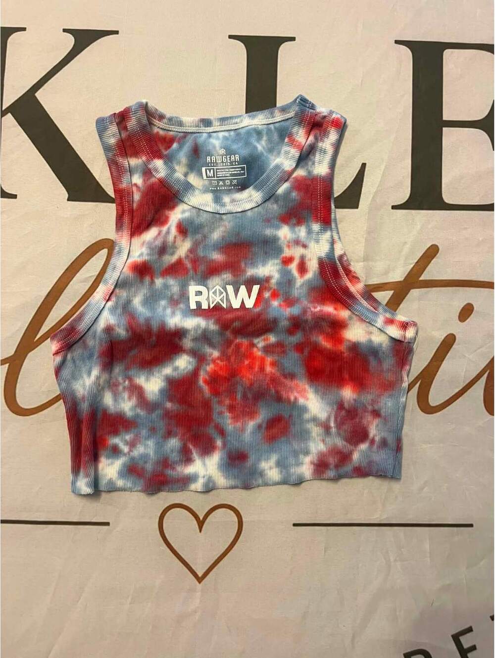 Rawgear Tie-Dye Crop Tank Top in Red and Blue, Size Medium